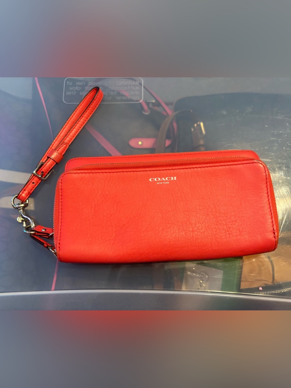 Coach Orange Leather Wallet with Logo